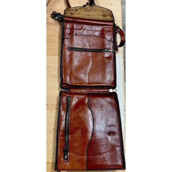 Vtg Brown Italian Leather ALDO Messenger Bag Satchel Cross Body Brass Hardware - Picture 5 of 11